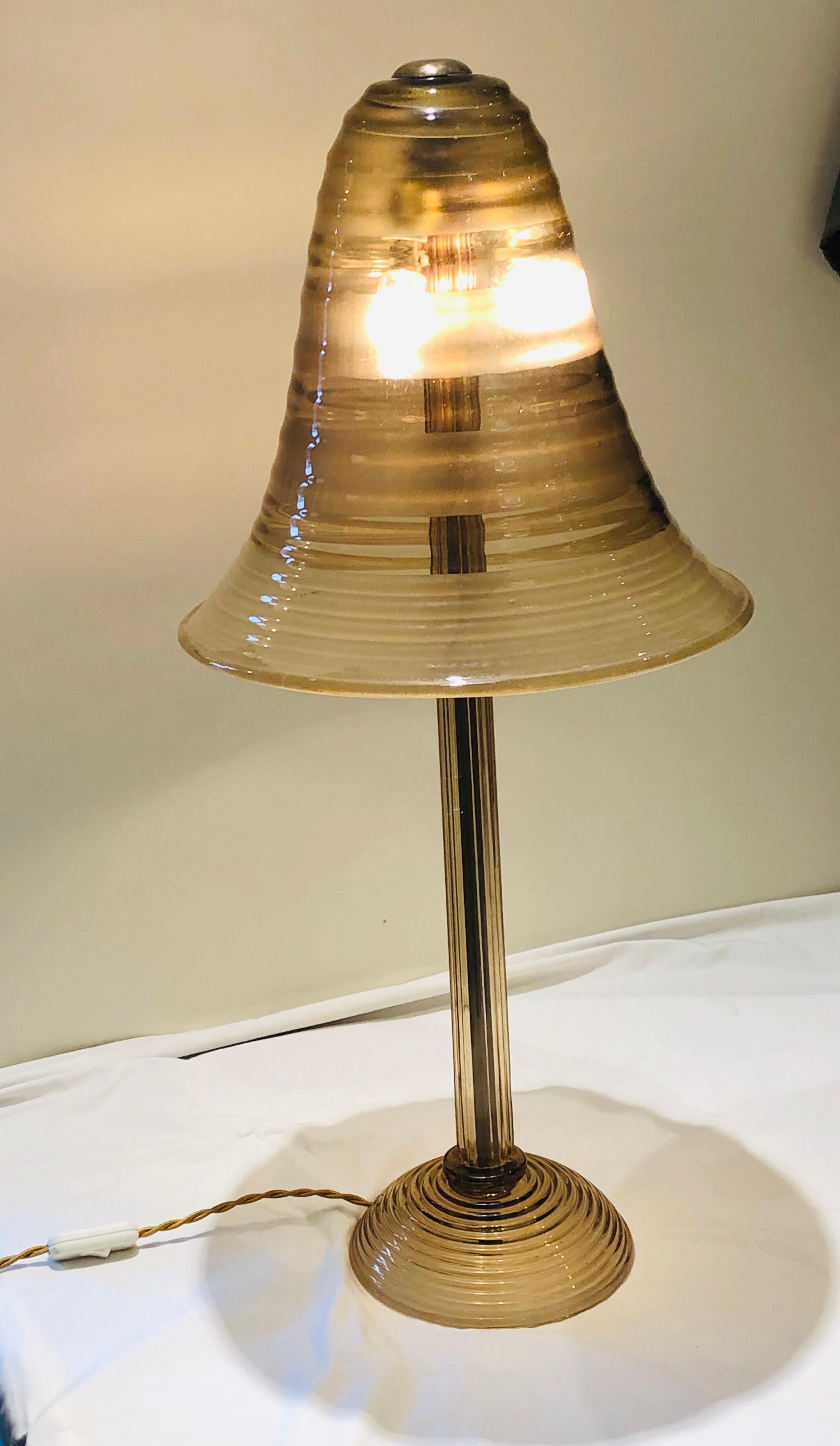 Hand-Crafted Ercole Barovier 1940s Handblown Italian Murano Crystal Glass Table Lamp For Sale