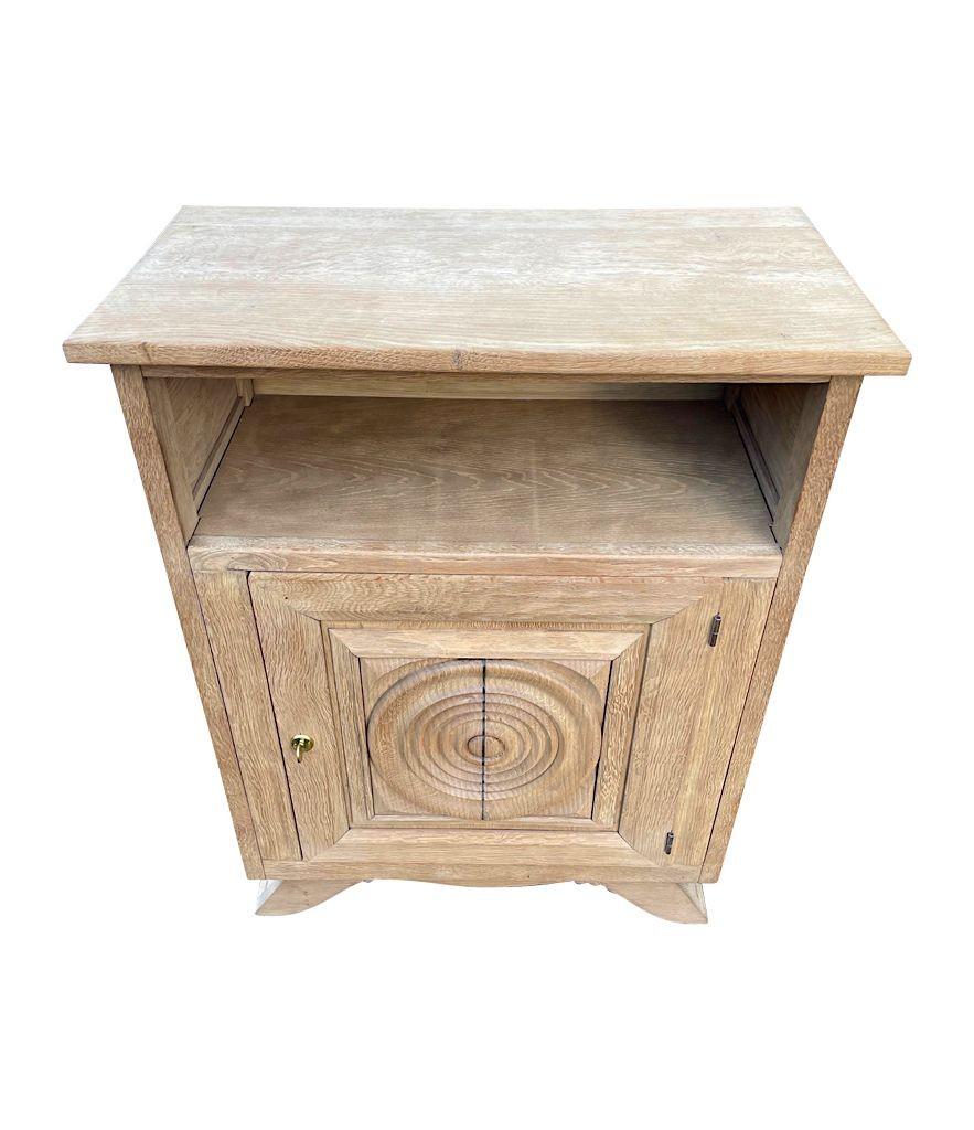 Art Deco 1940s Oak Bleached Cabinet with Central Door with Geometric Circular Detail For Sale