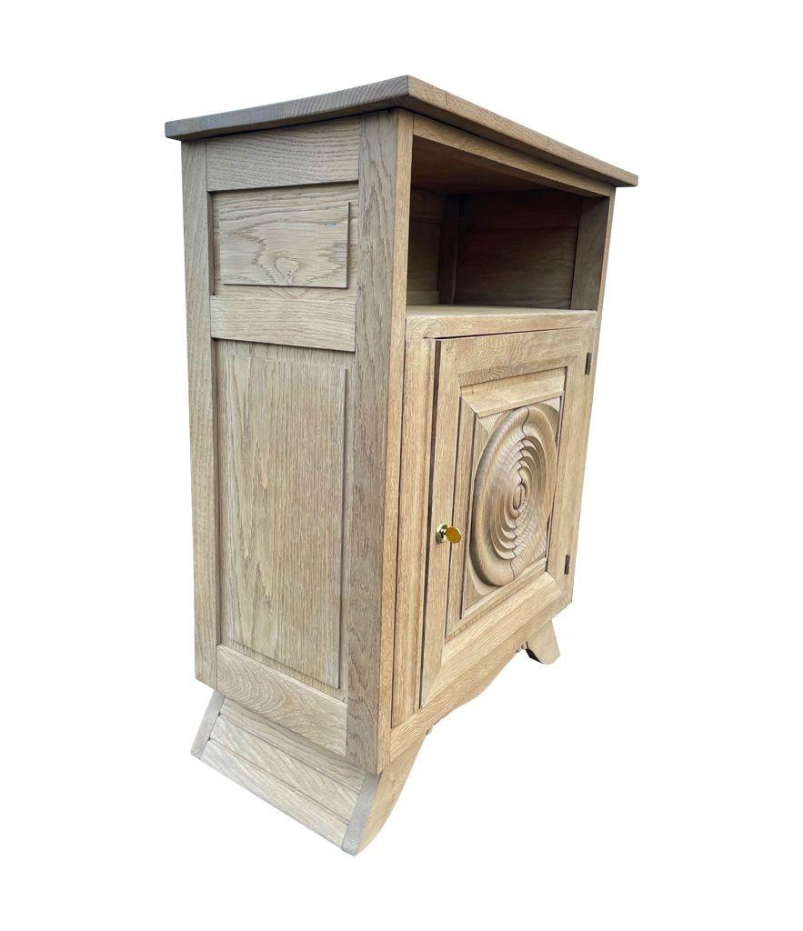French 1940s Oak Bleached Cabinet with Central Door with Geometric Circular Detail For Sale