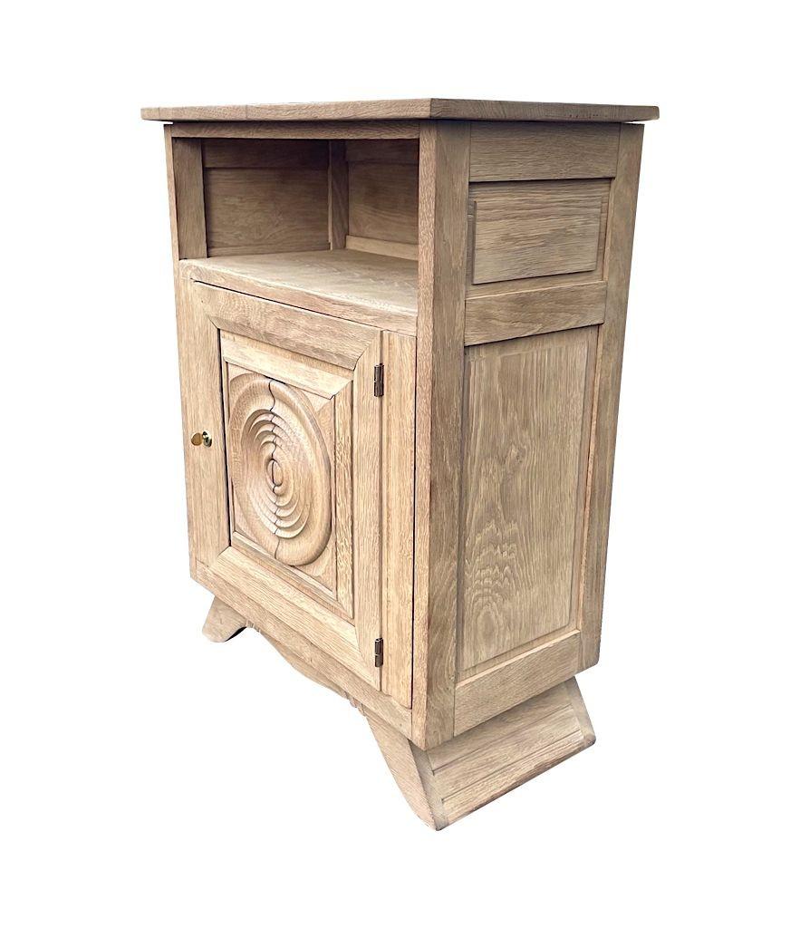 Brass 1940s Oak Bleached Cabinet with Central Door with Geometric Circular Detail For Sale