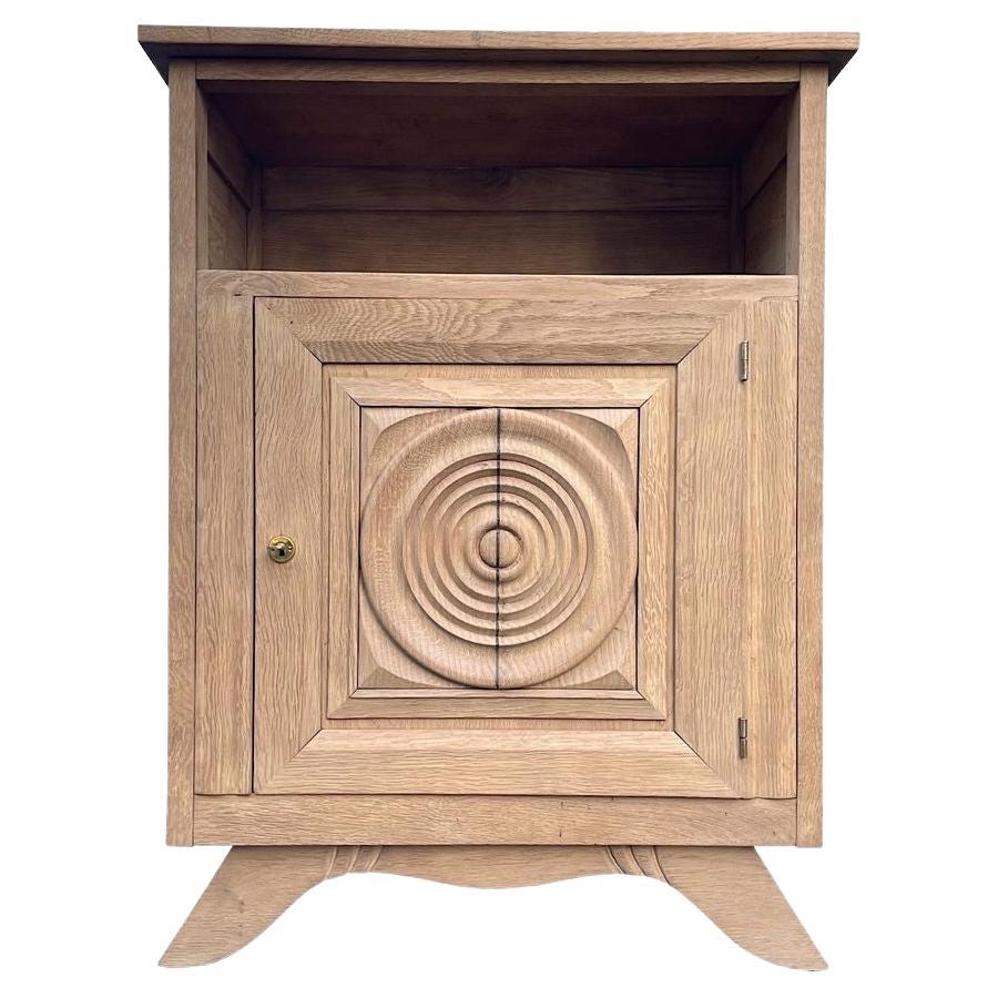 1940s Oak Bleached Cabinet with Central Door with Geometric Circular Detail For Sale