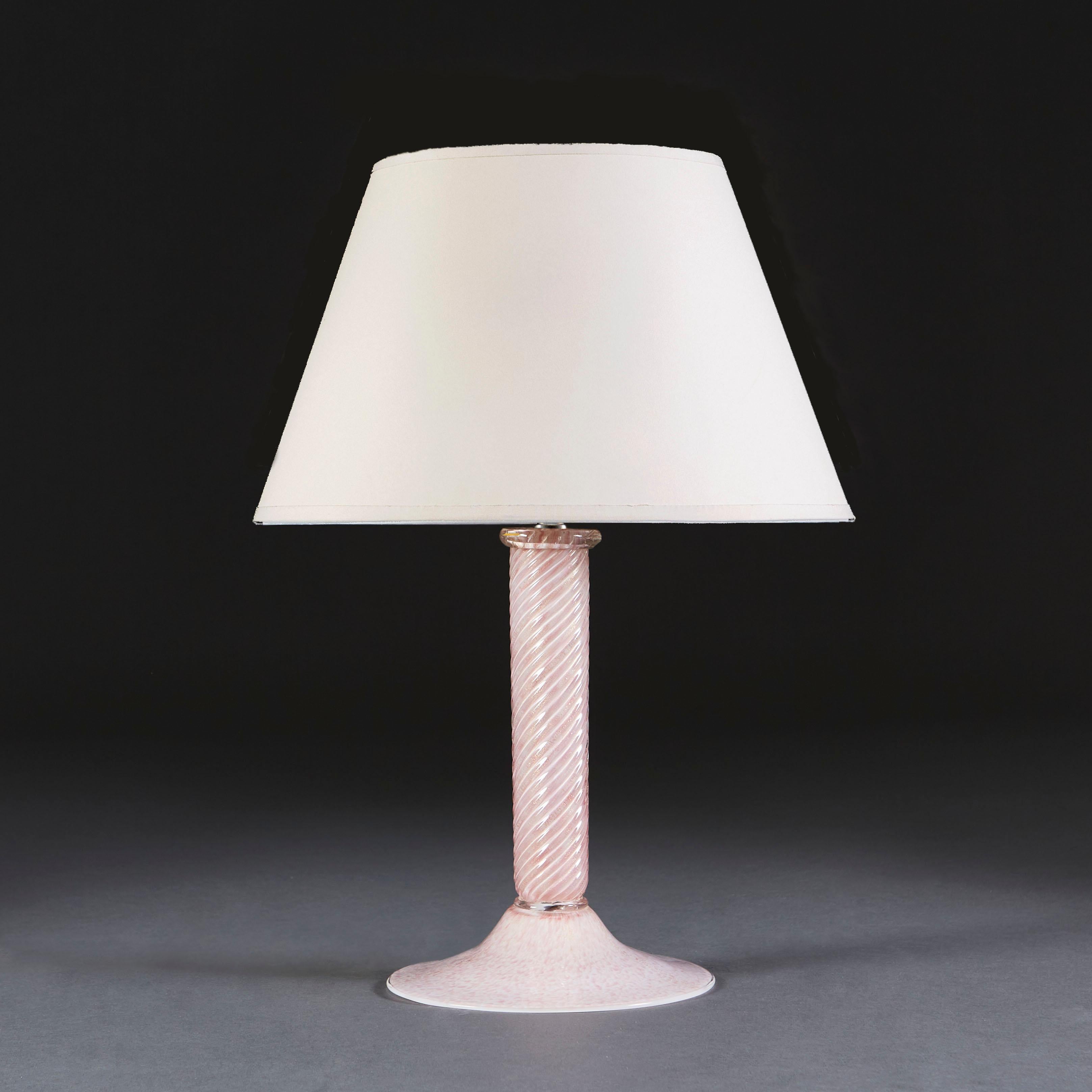 1940s Pink Murano Spiral Glass Table Lamp In Good Condition In London, GB