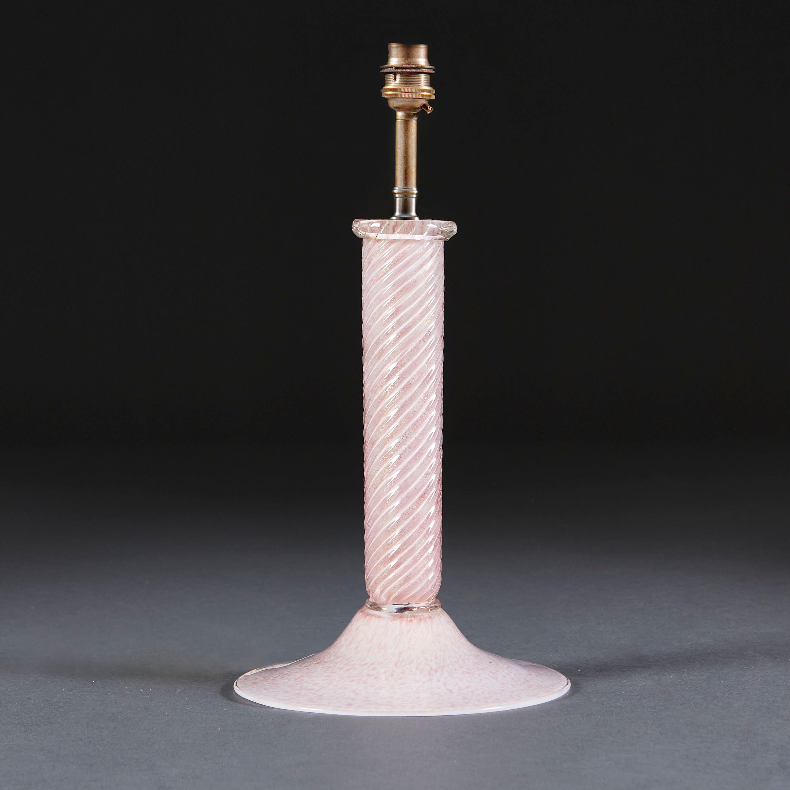 20th Century 1940s Pink Murano Spiral Glass Table Lamp