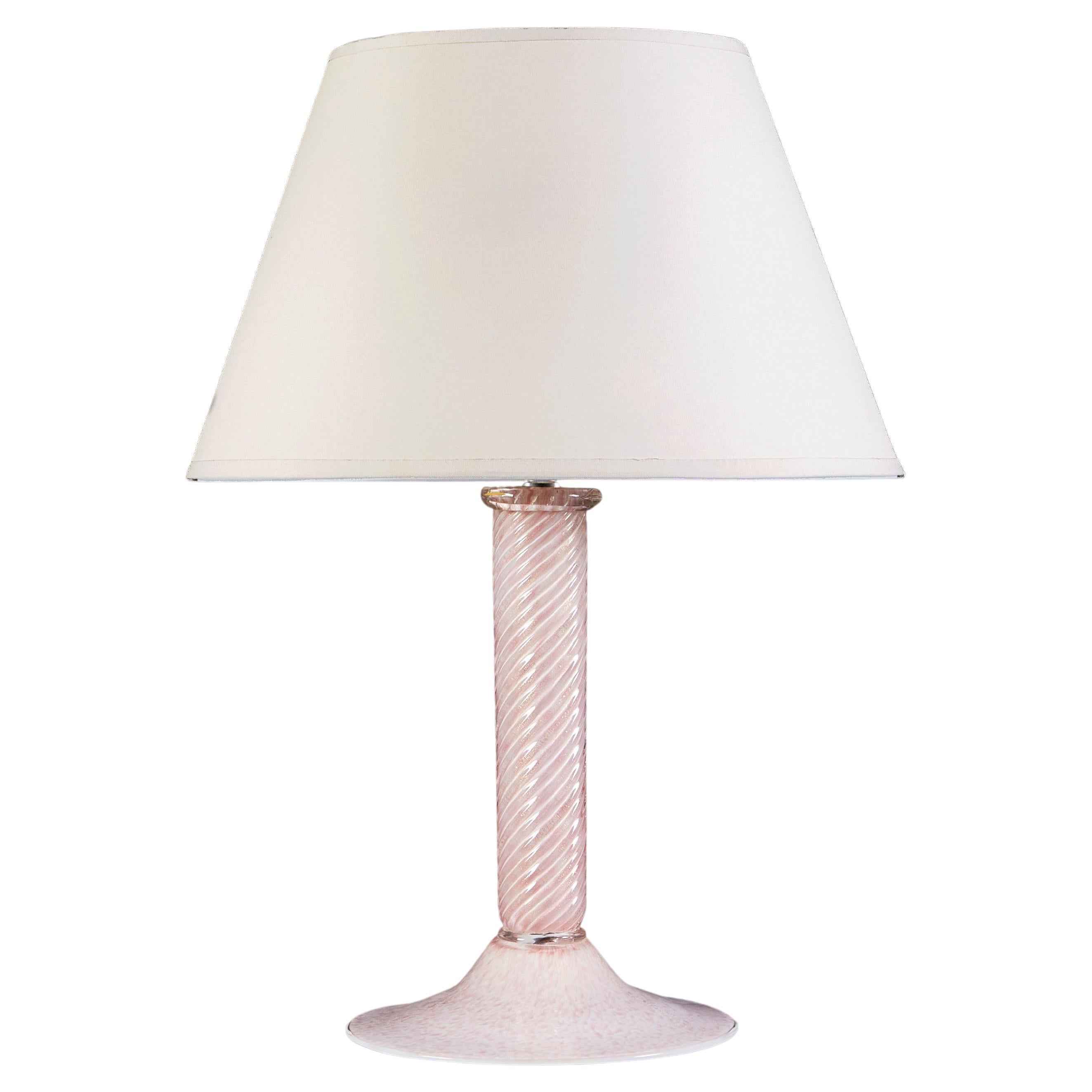 1940s Pink Murano Spiral Glass Table Lamp