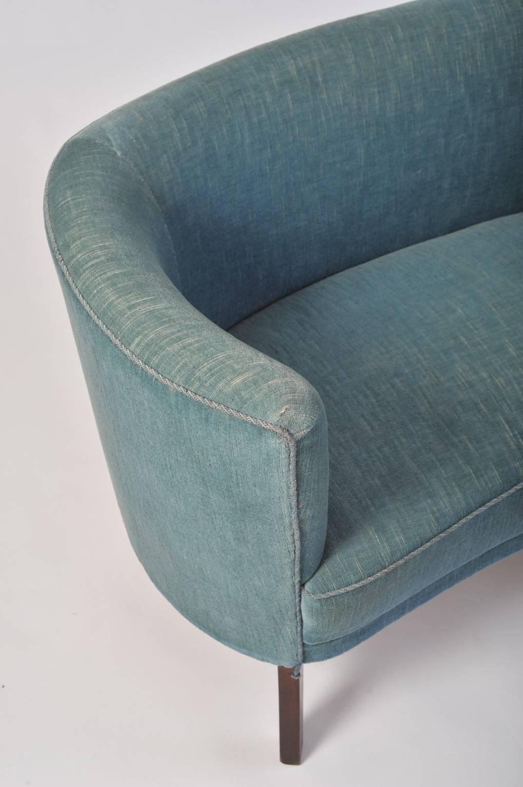 20th Century 1940s Swedish Curved 'Loveseat' Sofa