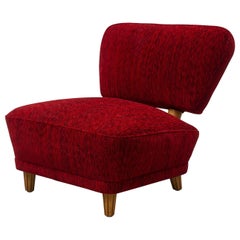 1940s Swedish Modern Easy Chair in Red Upholstery
