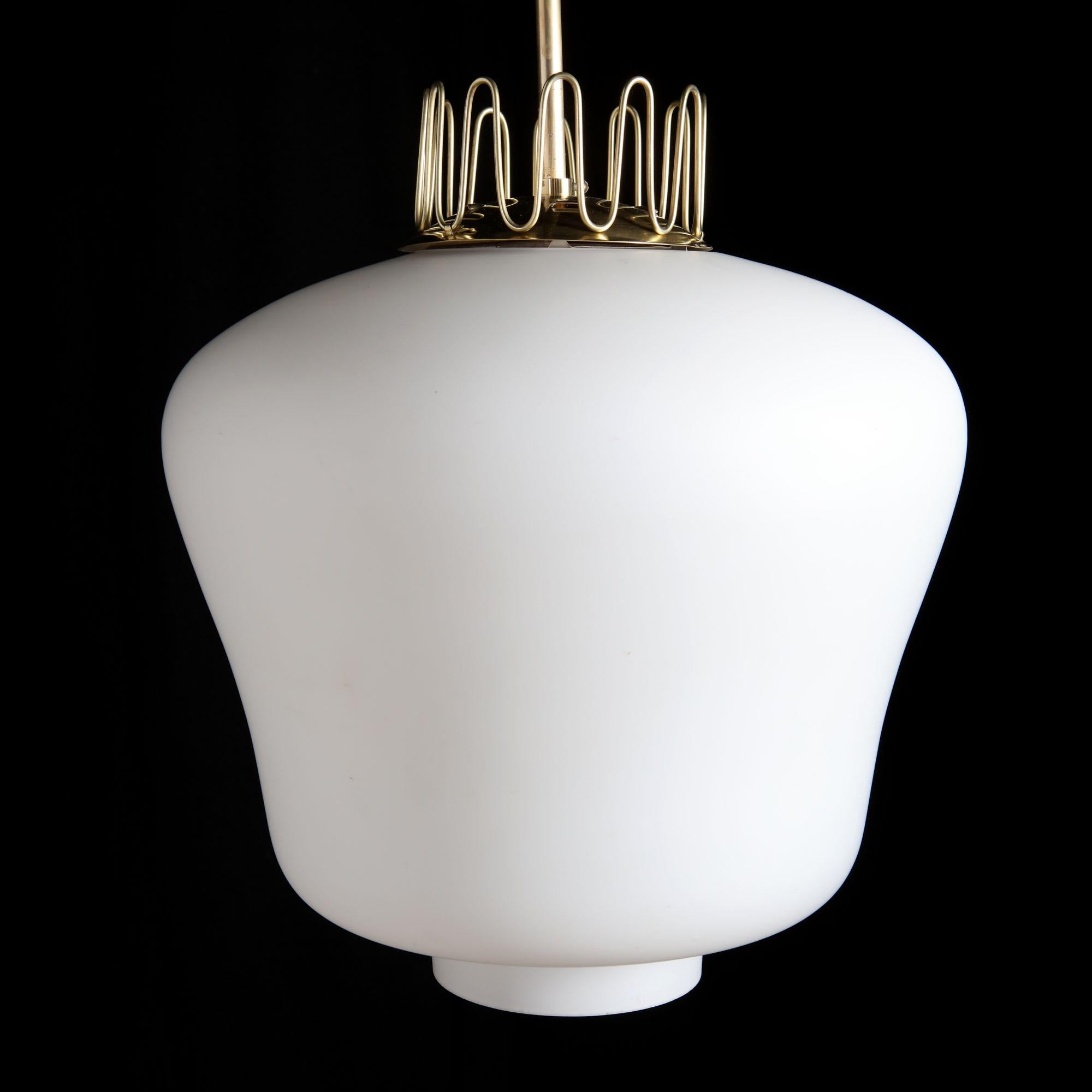 20th Century 1940s Swedish Modern Glass and Brass Hanging Pendant Light