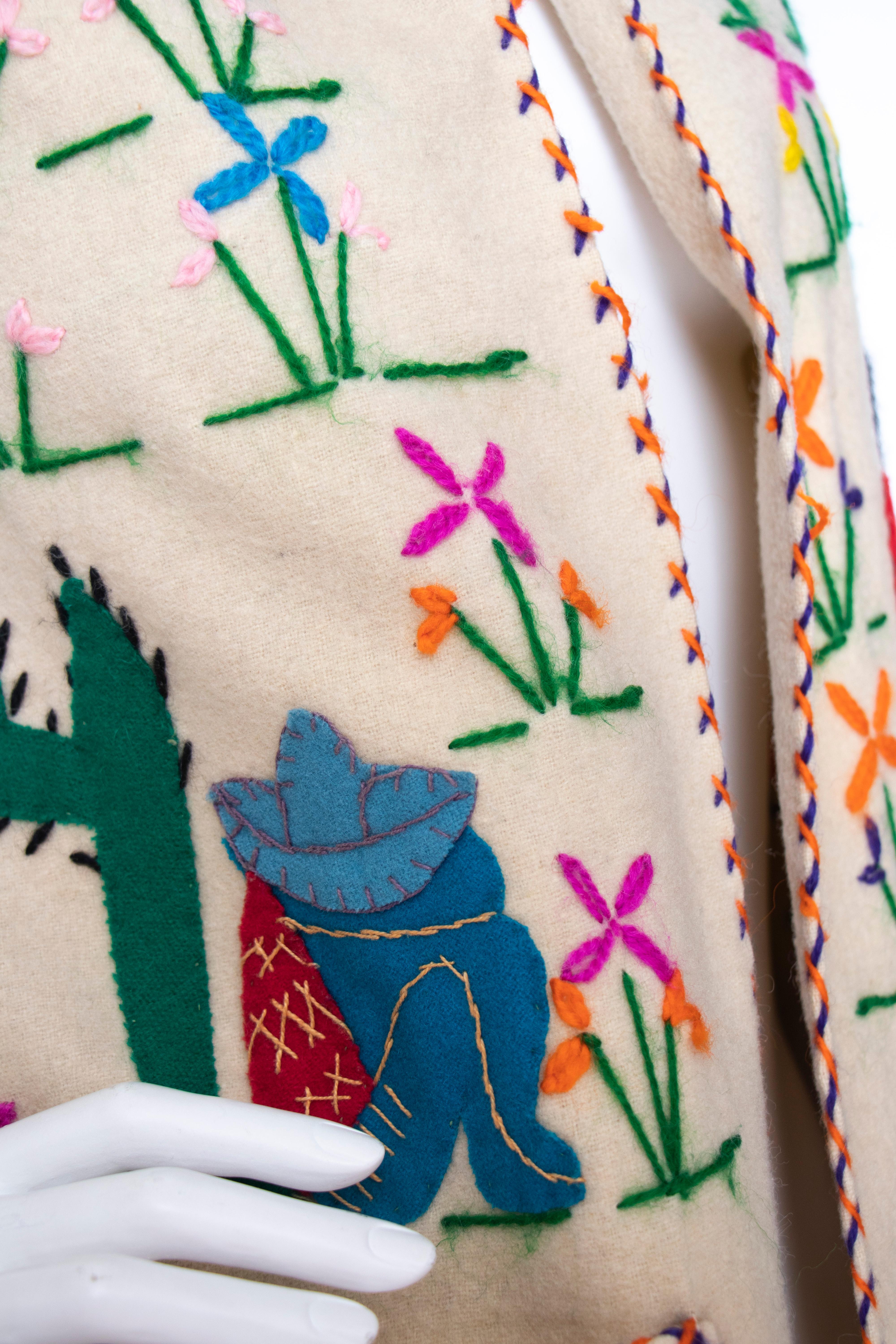 Beige A 1940s Vintage Embroidered Wool Jacket