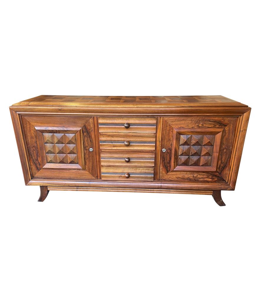 1940s Walnut and Oak Sideboard by Charles Dudouyt with Doors and Drawers 6