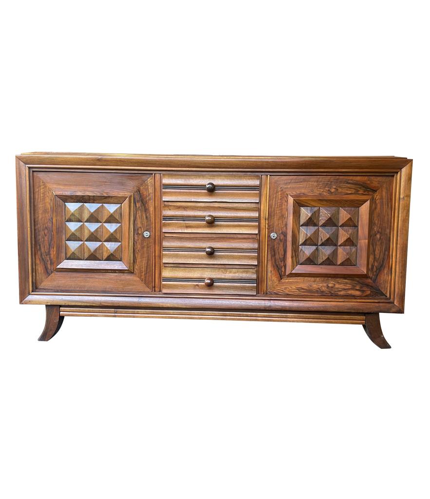 1940s Walnut and Oak Sideboard by Charles Dudouyt with Doors and Drawers 7