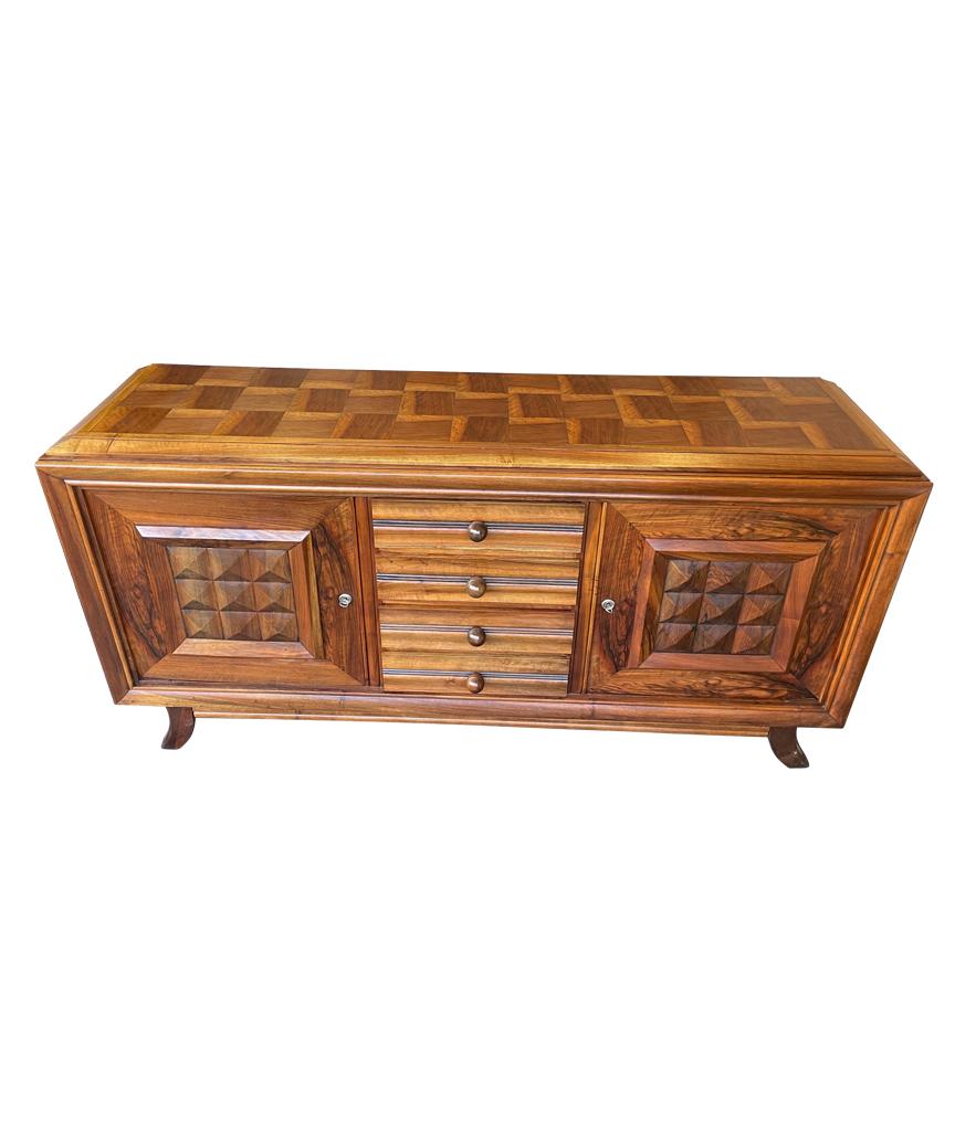 1940s Walnut and Oak Sideboard by Charles Dudouyt with Doors and Drawers 11