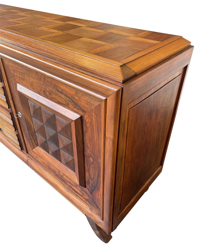 Art Deco 1940s Walnut and Oak Sideboard by Charles Dudouyt with Doors and Drawers