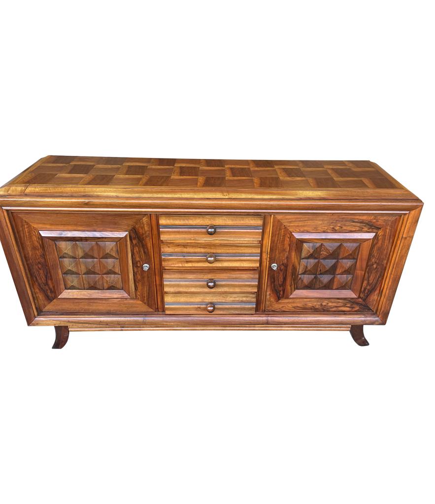 1940s Walnut and Oak Sideboard by Charles Dudouyt with Doors and Drawers In Good Condition In London, GB