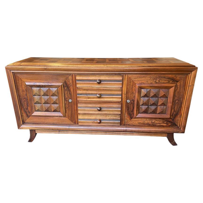 1940s Walnut and Oak Sideboard by Charles Dudouyt with Doors and Drawers