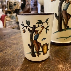 1947 Hand Painted Ceramic Sicilian Jug and Two Glasses Designed by Giò Ponti