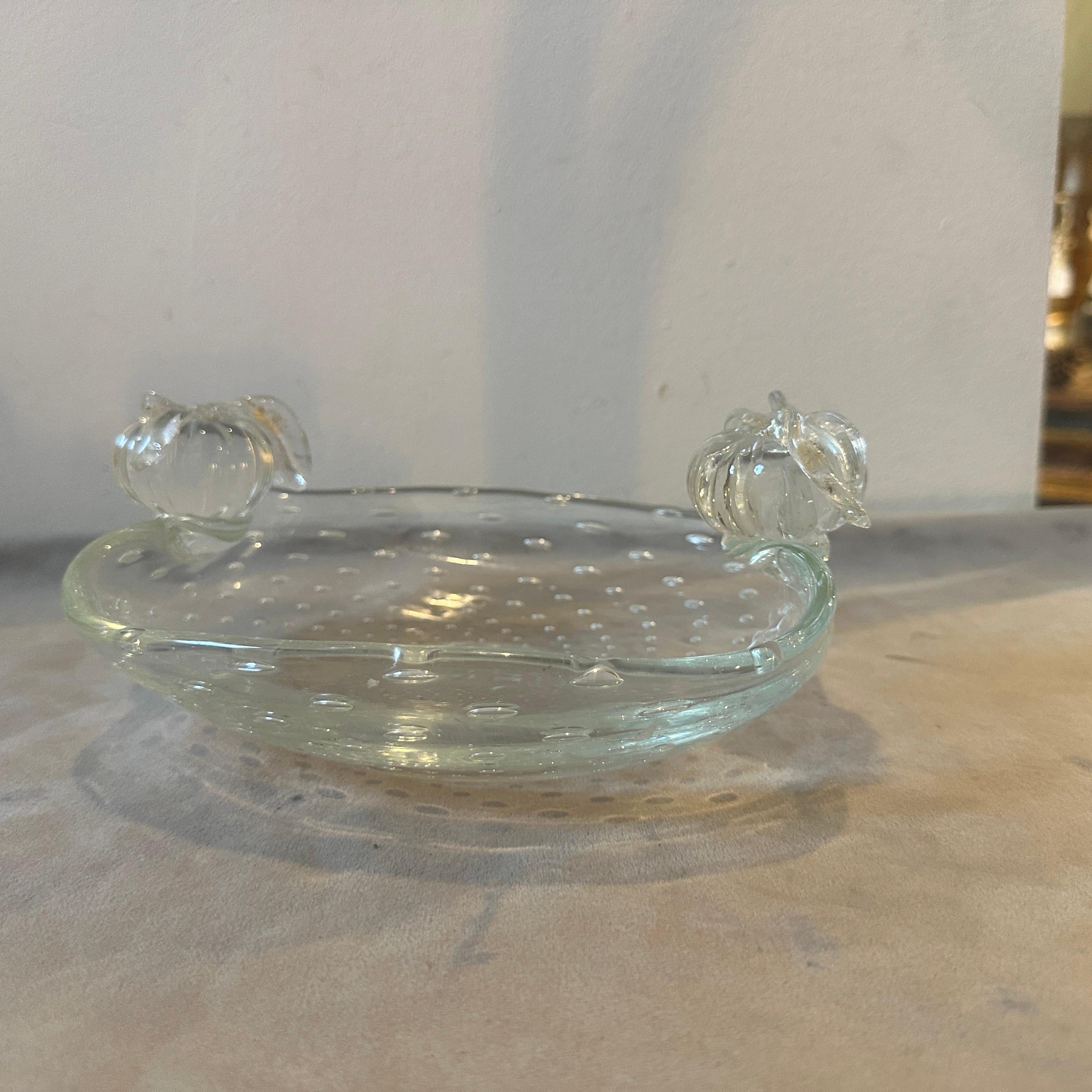 Mid-Century Modern A 1950s Barovier Bullicante Clear Murano Glass Oval Bowl For Sale