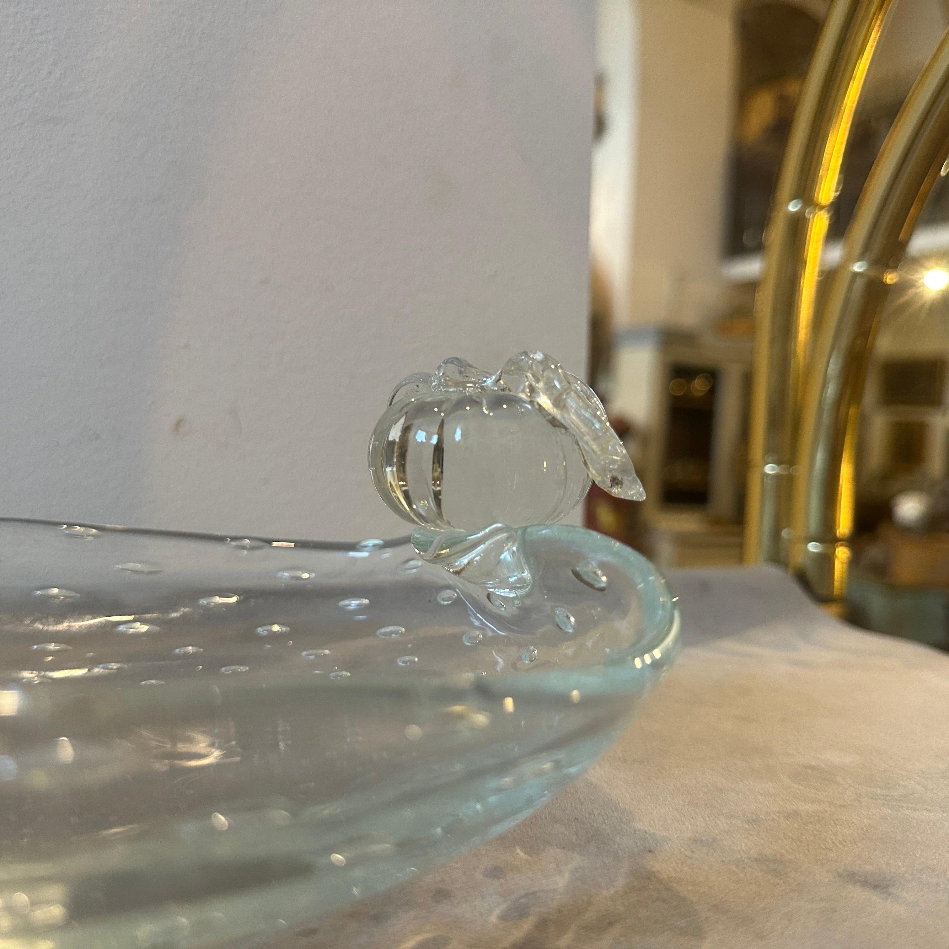 Italian A 1950s Barovier Bullicante Clear Murano Glass Oval Bowl For Sale