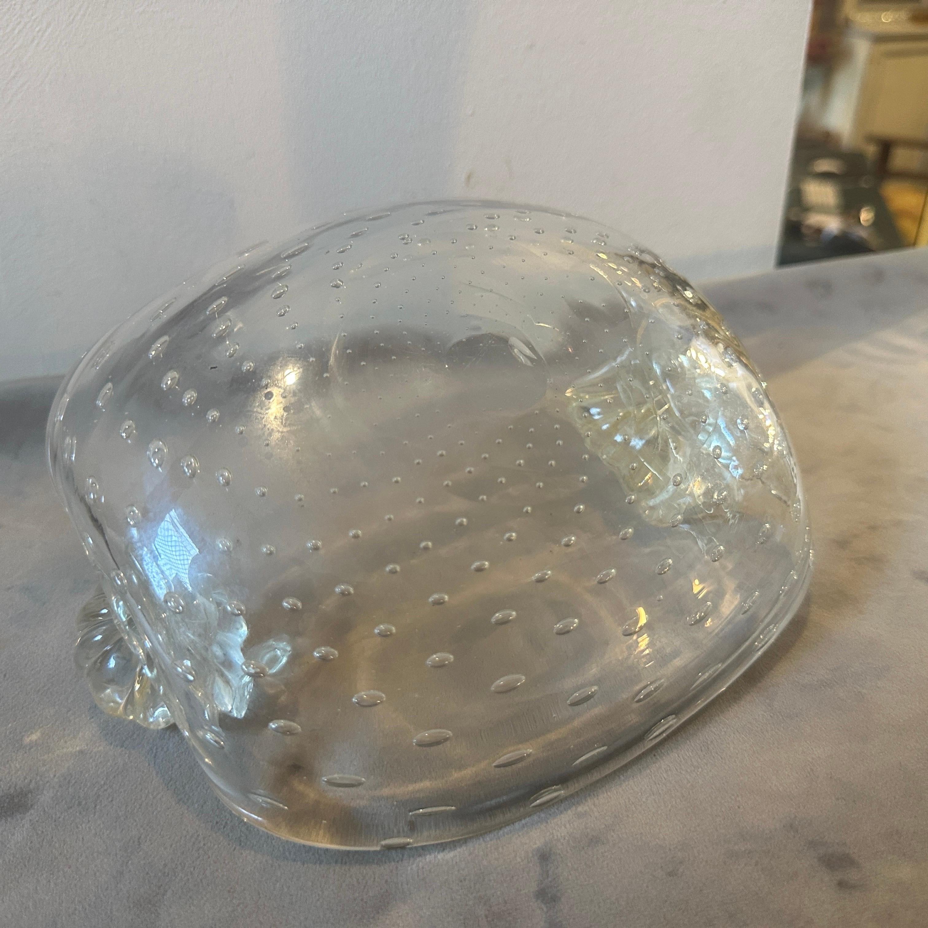 Fait main Bol ovale en verre de Murano transparent Barovier Bullicante des années 1950 en vente