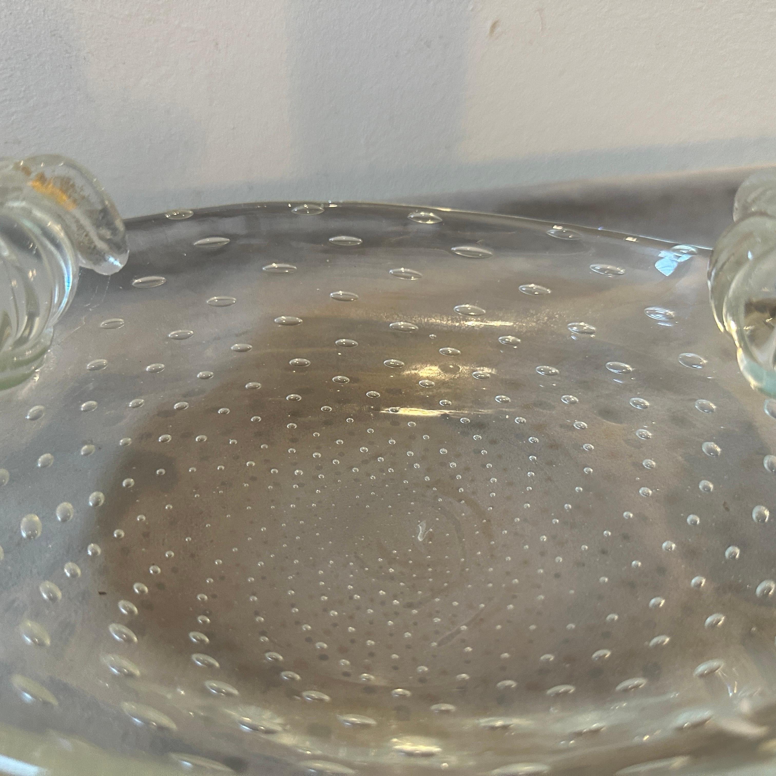 20th Century A 1950s Barovier Bullicante Clear Murano Glass Oval Bowl For Sale