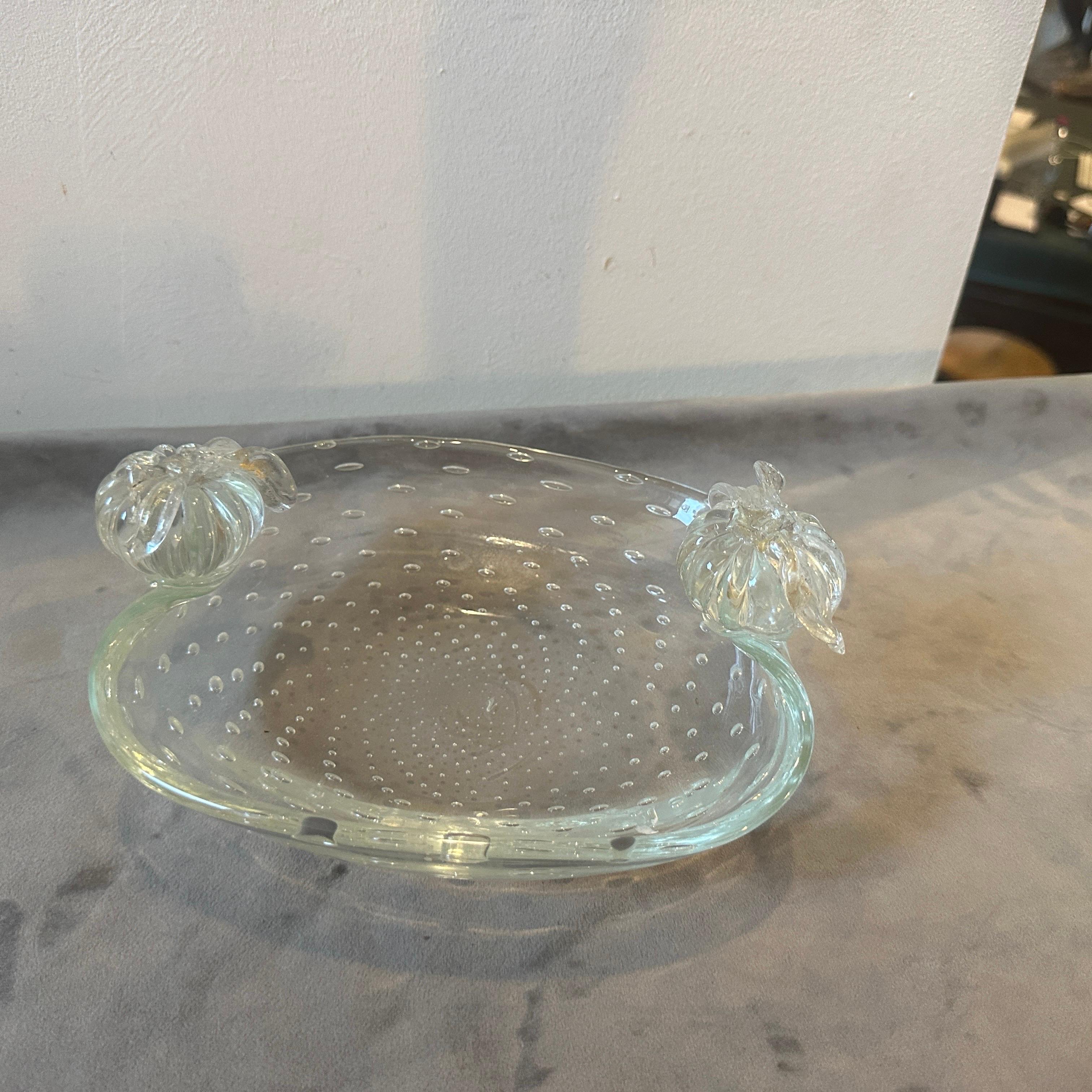 A 1950s Barovier Bullicante Clear Murano Glass Oval Bowl For Sale 1