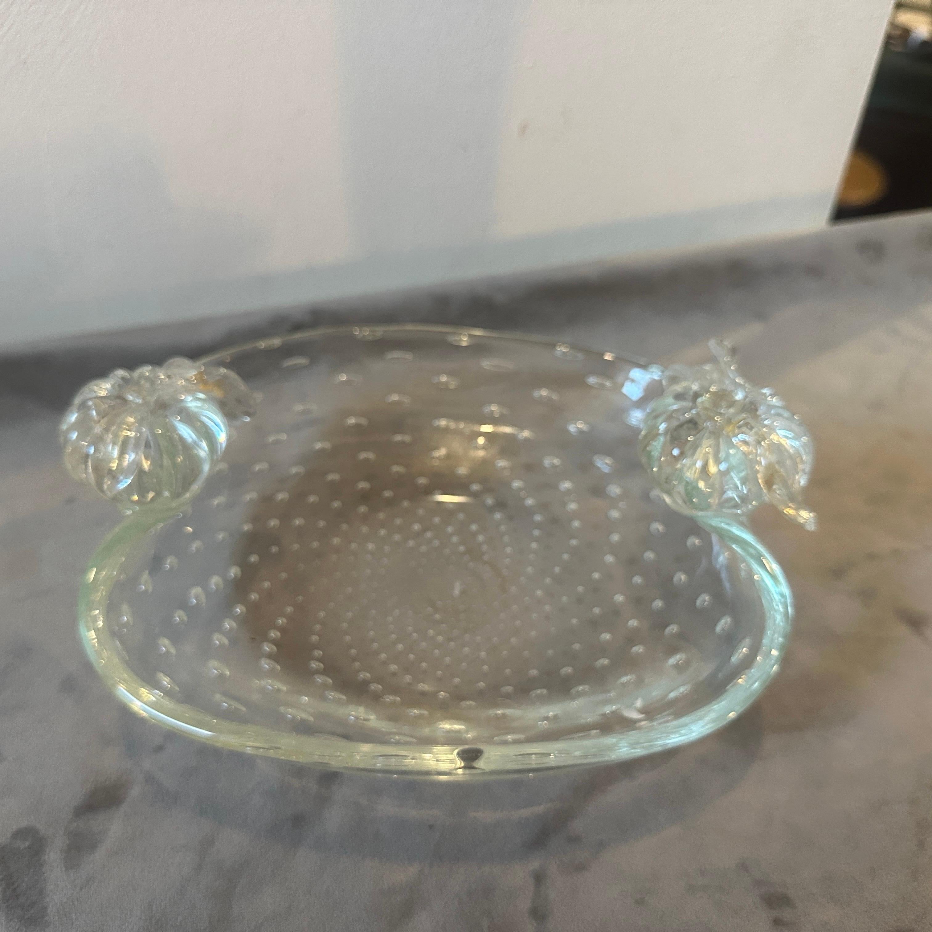 A 1950s Barovier Bullicante Clear Murano Glass Oval Bowl For Sale 2