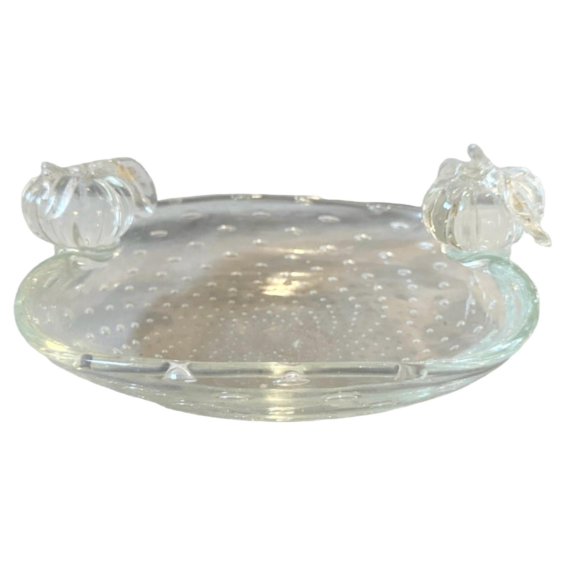 A 1950s Barovier Bullicante Clear Murano Glass Oval Bowl For Sale
