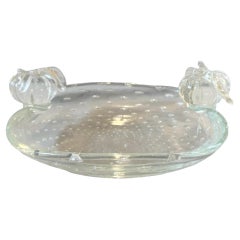 Ovale Schale aus klarem Muranoglas von Barovier Bullicante aus den 1950er Jahren