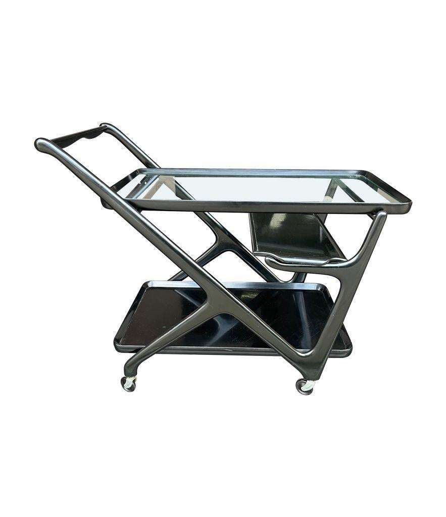 1950s Black Lacquer Trolley by Ico Parisi with Removable Serving Trays In Good Condition For Sale In London, GB