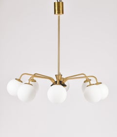 1950s Brass and Glass Globe Chandelier