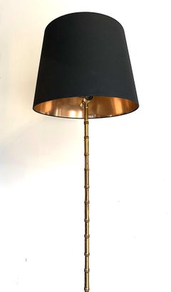 1950s Brass Maison Baguès Style Faux Bamboo Floor Lamp with Tripod Feet