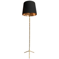 1950s Brass Maison Baguès Style Faux Bamboo Floor Lamp with Tripod Feet