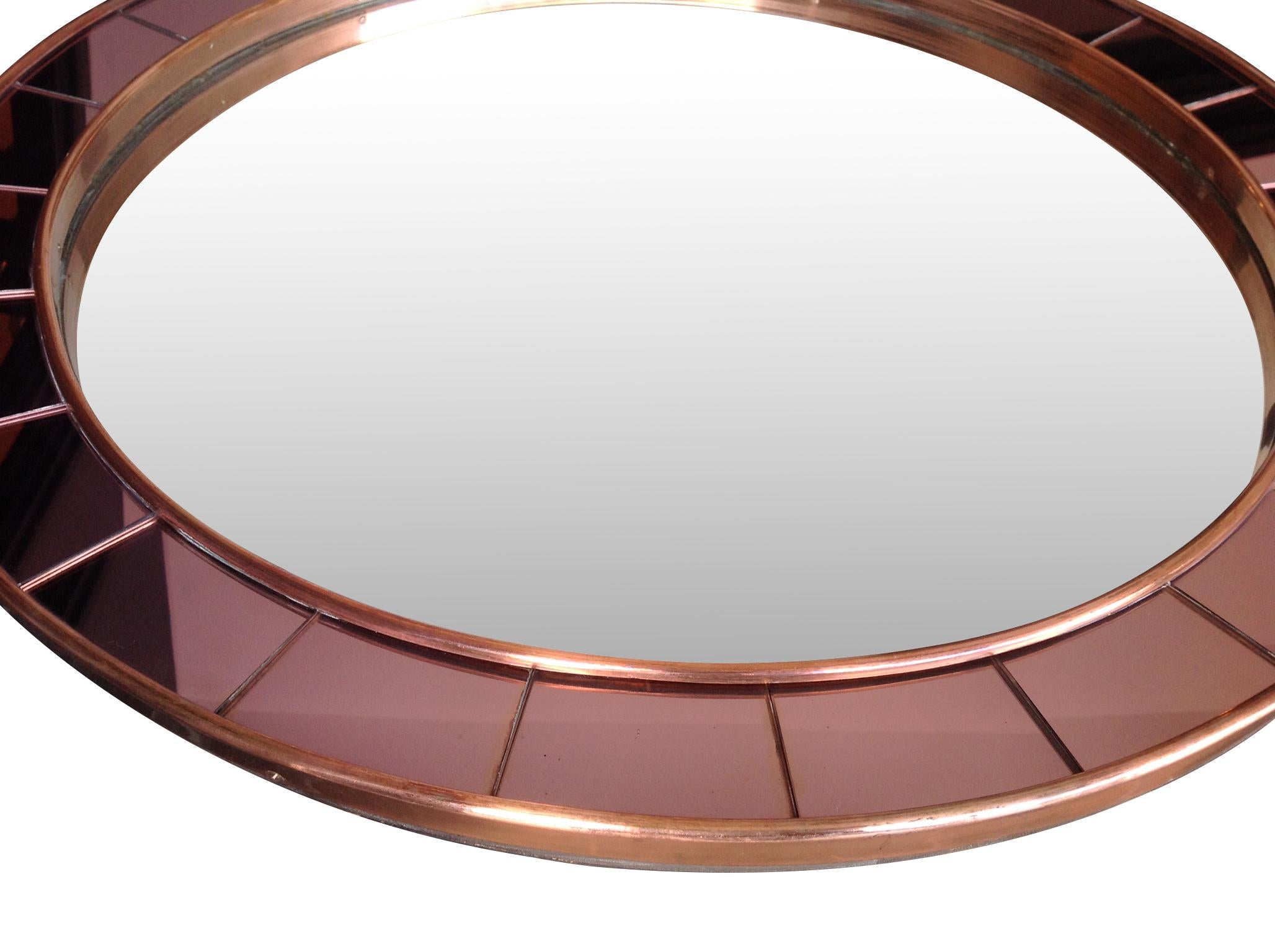Italian 1950s Cristal Arte Mirror with Rose Mirrored Surround and Copper Frame