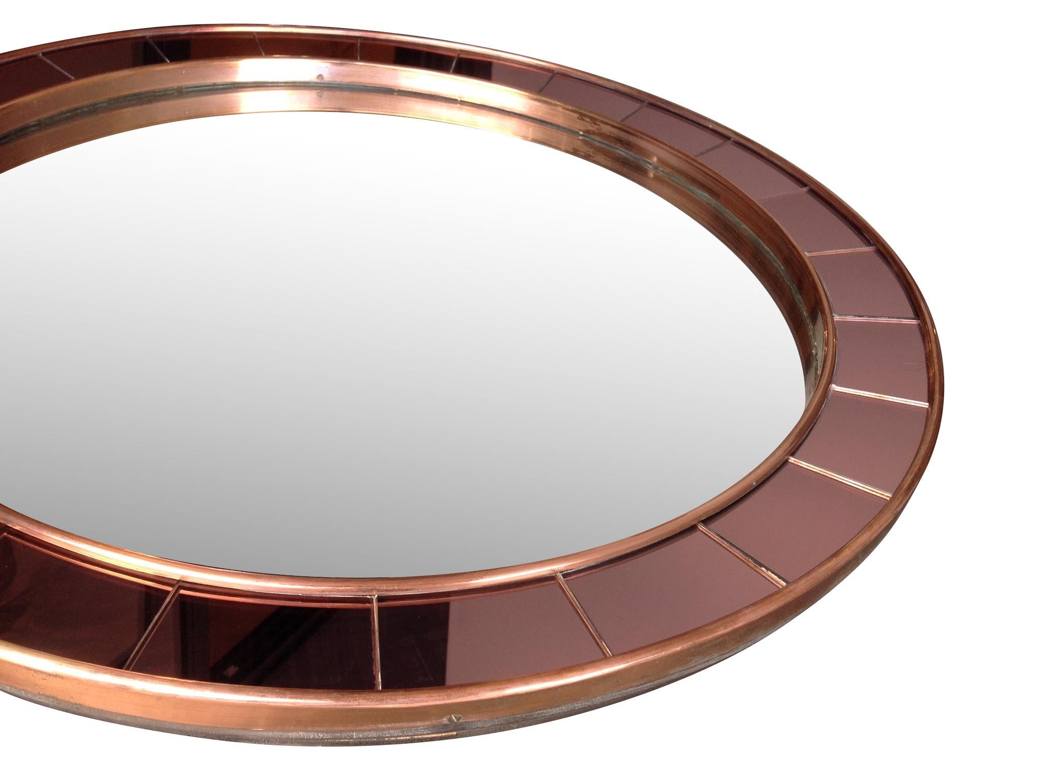 1950s Cristal Arte Mirror with Rose Mirrored Surround and Copper Frame In Good Condition In London, GB
