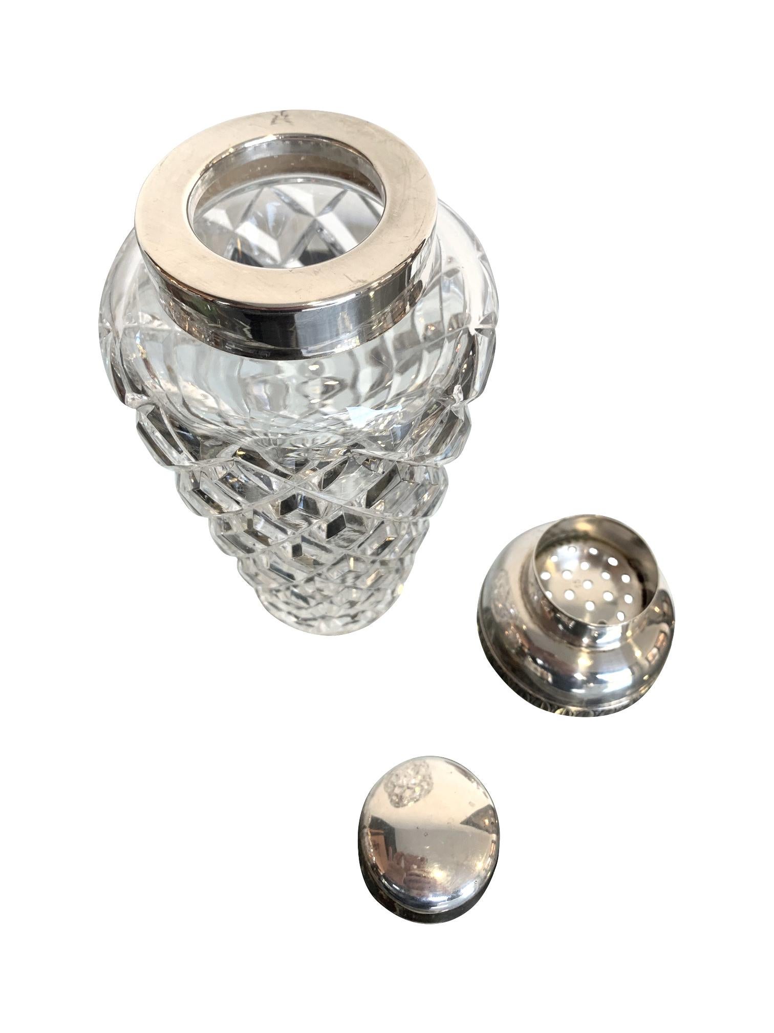 Belgian 1950s Crystal Val Saint Lambert Cocktail Shaker with Silver Plated Top