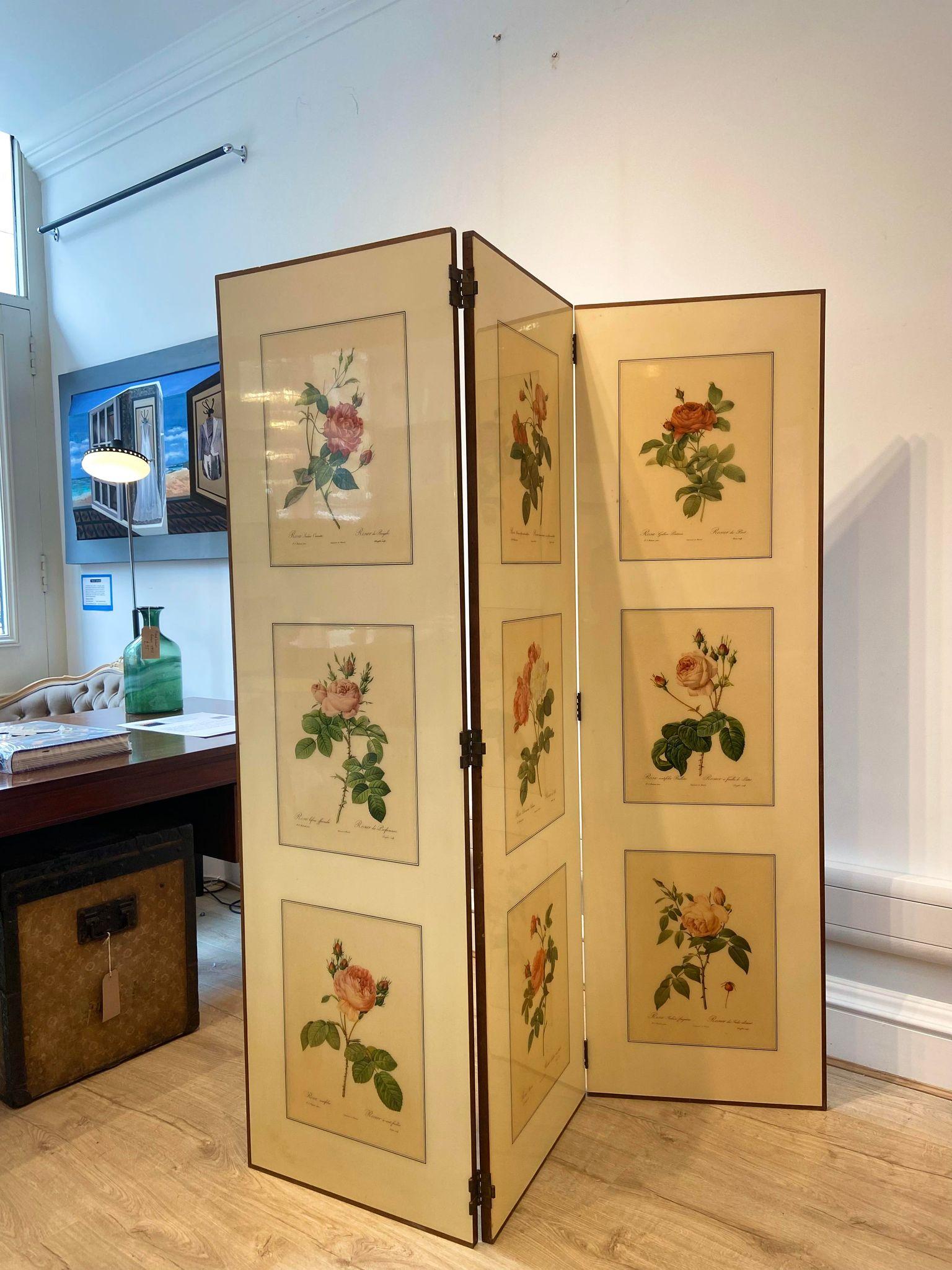 A 1950's folding screen / room divider with Victorian botanical lithographs In Good Condition In London, GB