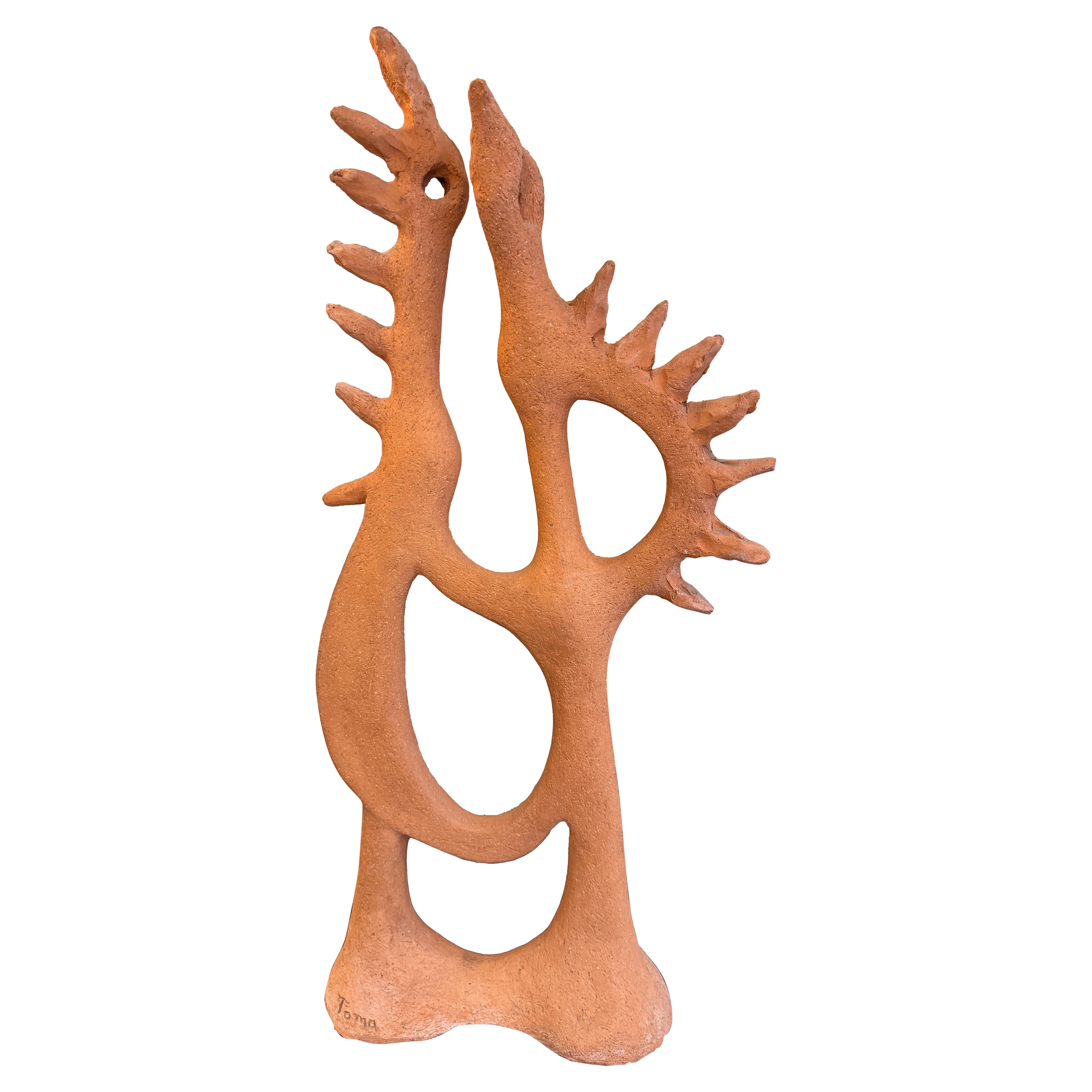 A 1950s French abstract birds terracotta sculpture in the style of Picasso