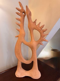A 1950s French abstract birds terracotta sculpture in the style of Picasso