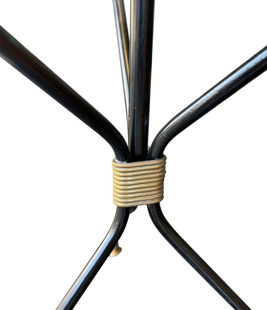 A 1950s French black lacquer and brass tripod floor lamp with glass table For Sale 4