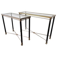 A 1950's French Brass Polychrome & Glass Console Table by Maison Jansen L