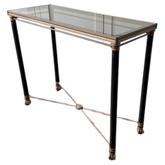 A 1950's French Brass Polychrome & Glass Console Table by Maison Jansen M
