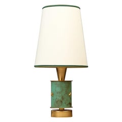 1950s French Brass Table Lamp with Verdigris Decor