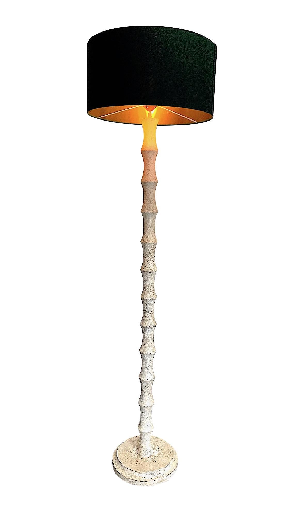 Gesso 1950s French Carved Wooded Floor Lamp in the Style of Charles Dudouyt