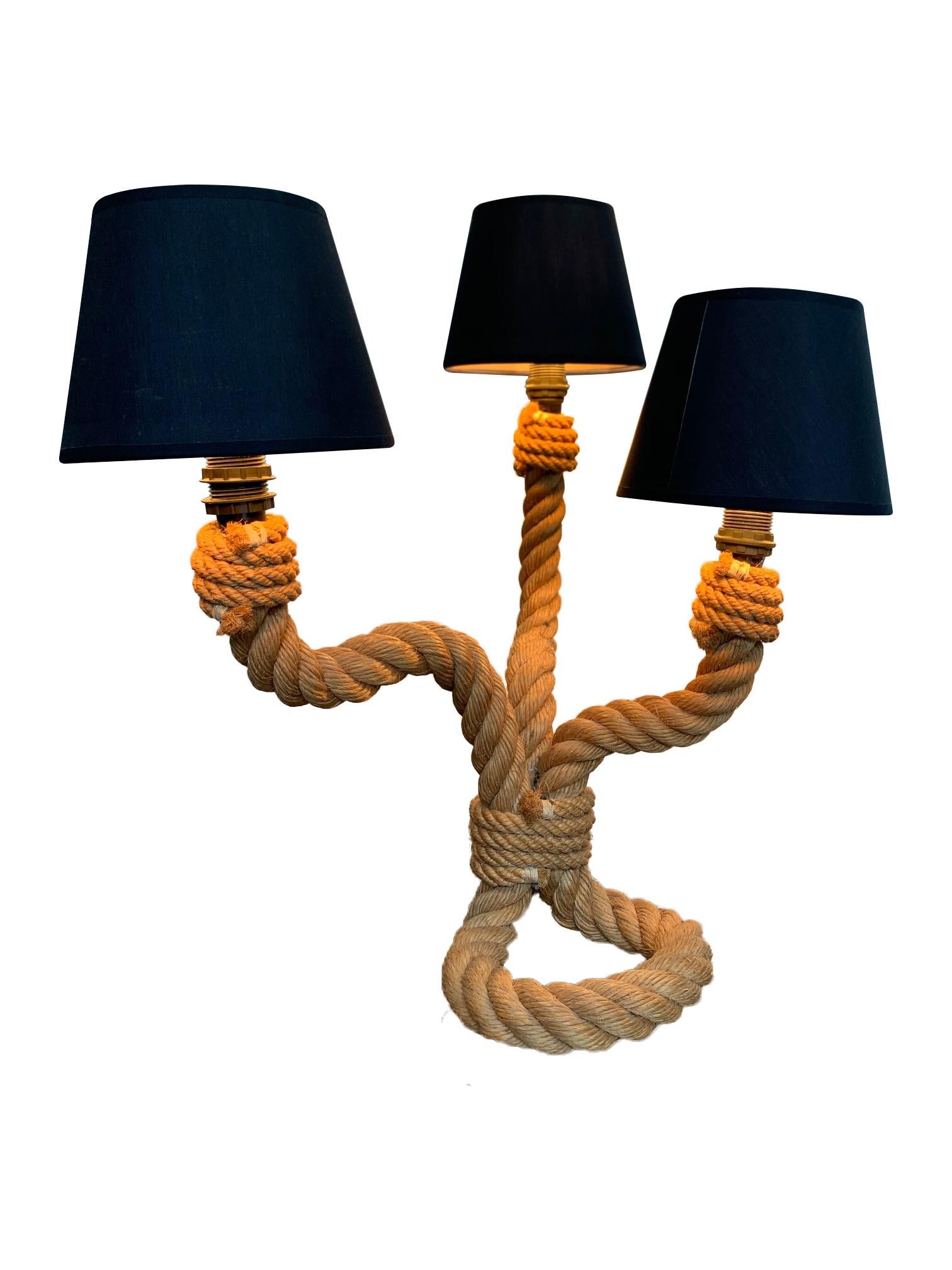 Mid-Century Modern 1950s French Riviera Rope Table Lamp by Adrien Audoux and Frida Minet