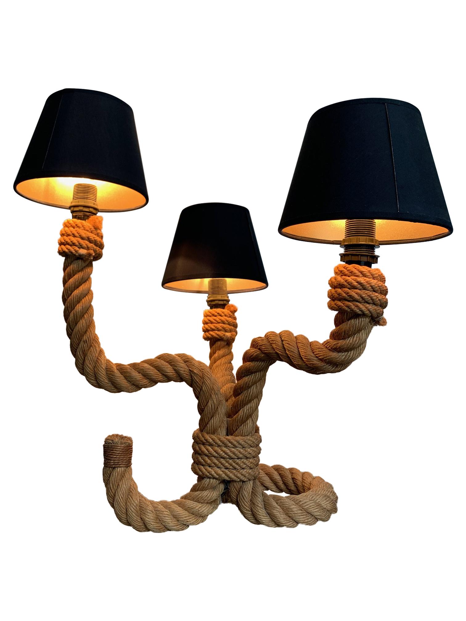 1950s French Riviera Rope Table Lamp by Adrien Audoux and Frida Minet In Good Condition In London, GB