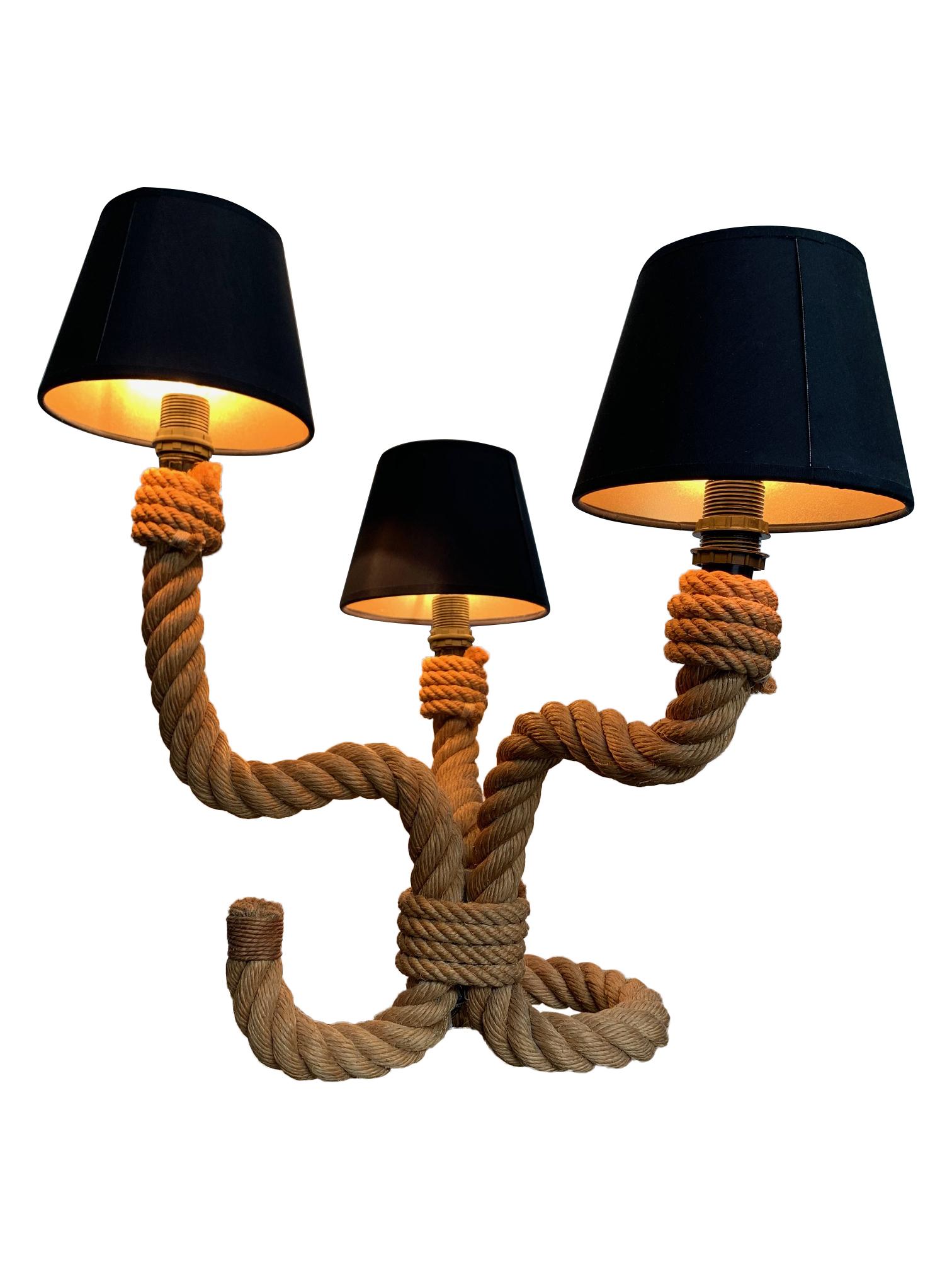 Mid-20th Century 1950s French Riviera Rope Table Lamp by Adrien Audoux and Frida Minet