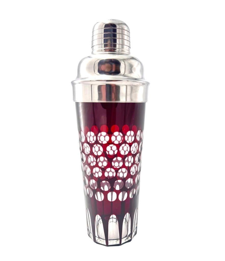 Mid-Century Modern A 1950s French silver plated and ruby cut glass cocktail shaker For Sale