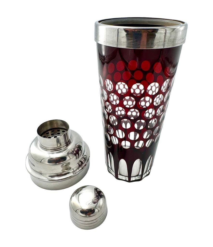 A 1950s French silver plated and ruby cut glass cocktail shaker In Good Condition For Sale In London, GB
