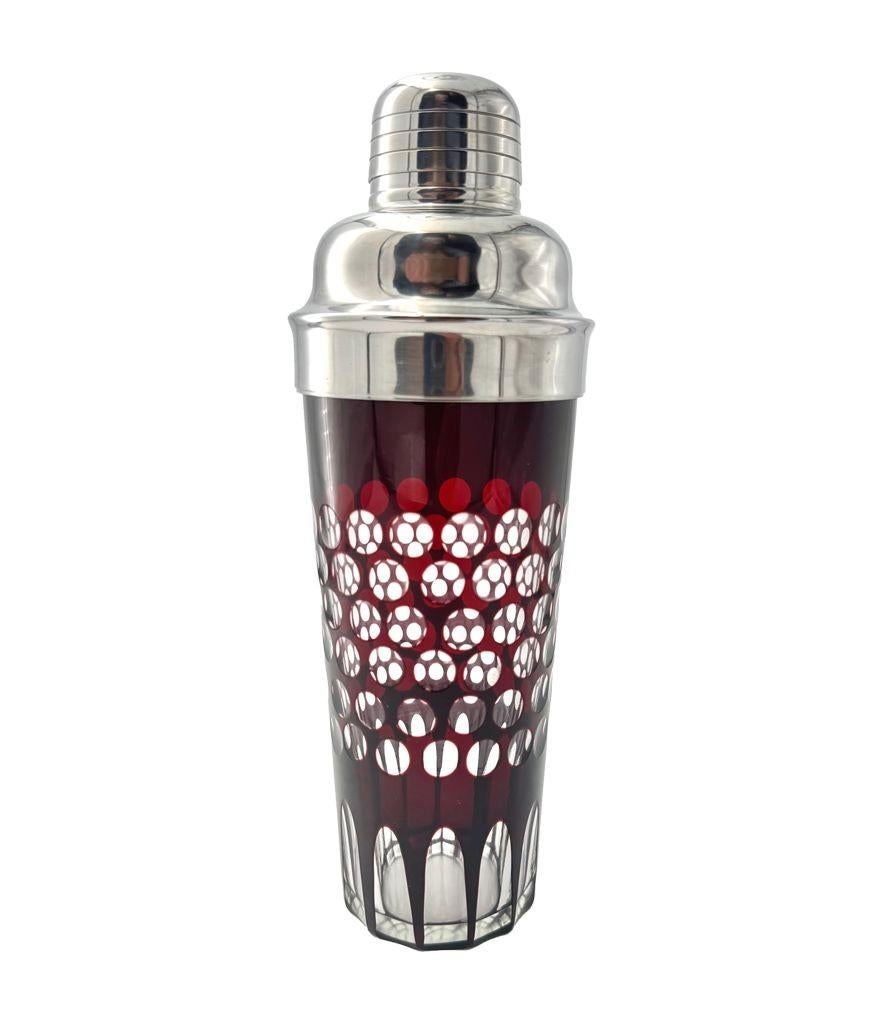Cut Glass A 1950s French silver plated and ruby cut glass cocktail shaker For Sale