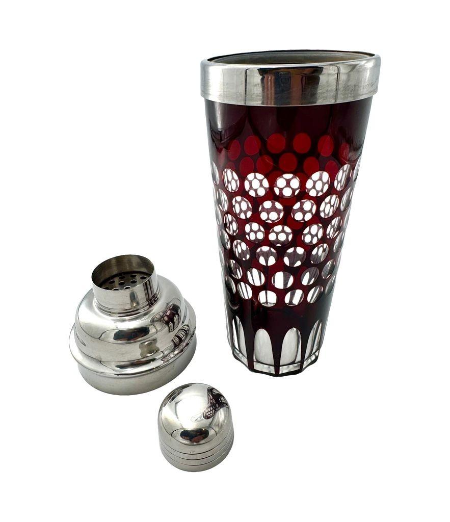 A 1950s French silver plated and ruby cut glass cocktail shaker For Sale 1