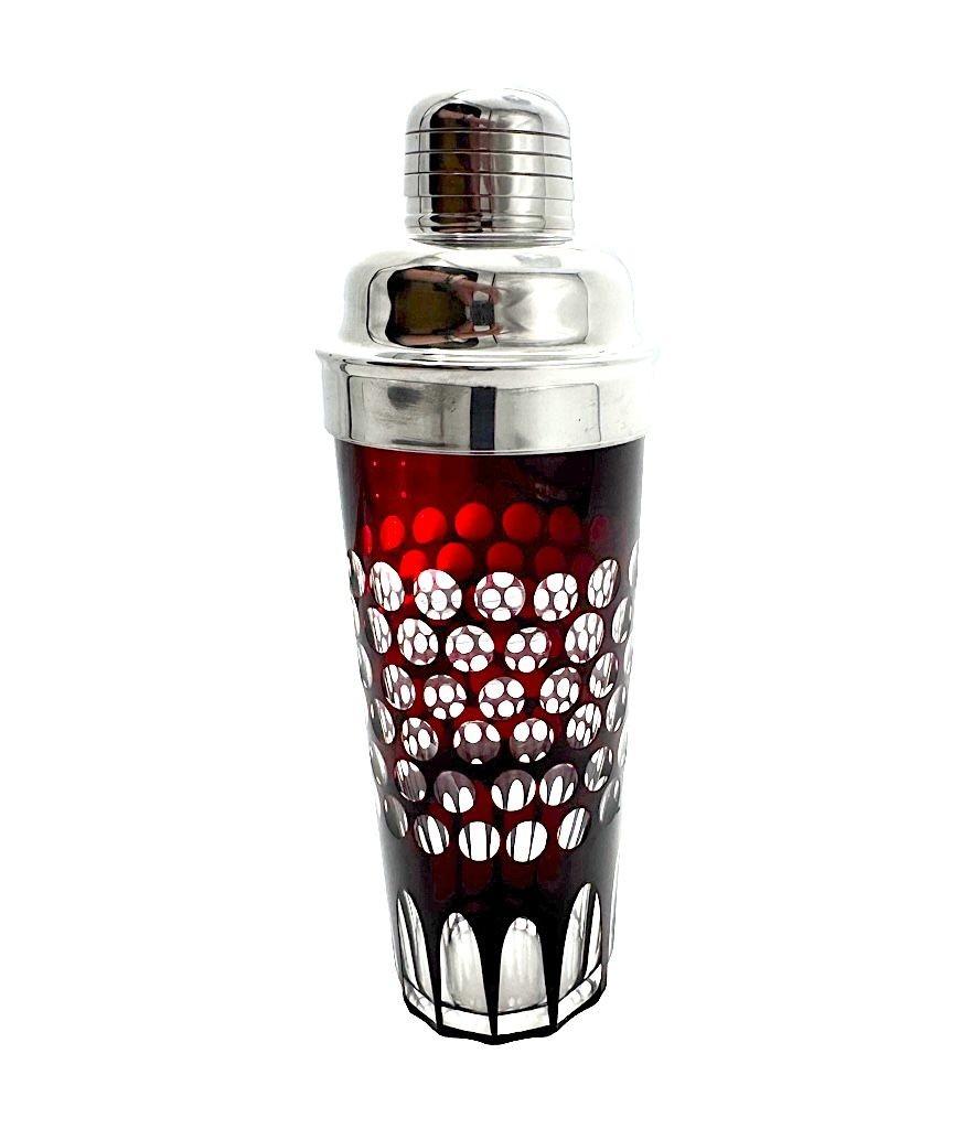 A 1950s French silver plated and ruby cut glass cocktail shaker For Sale 2